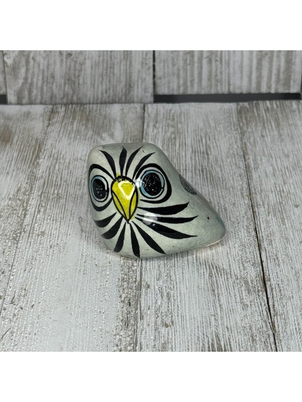 Vintage Tonala Handpainted Mexican Folk Art Pottery Owl Figurine